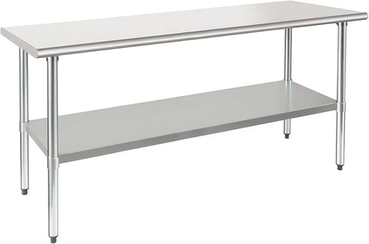 HARDURA Stainless Steel Table 24X72 Inches with Undershelf and Galvanized Legs NSF Heavy Duty Commercial Prep Work Table for Restaurant Kitchen Home and Hotel