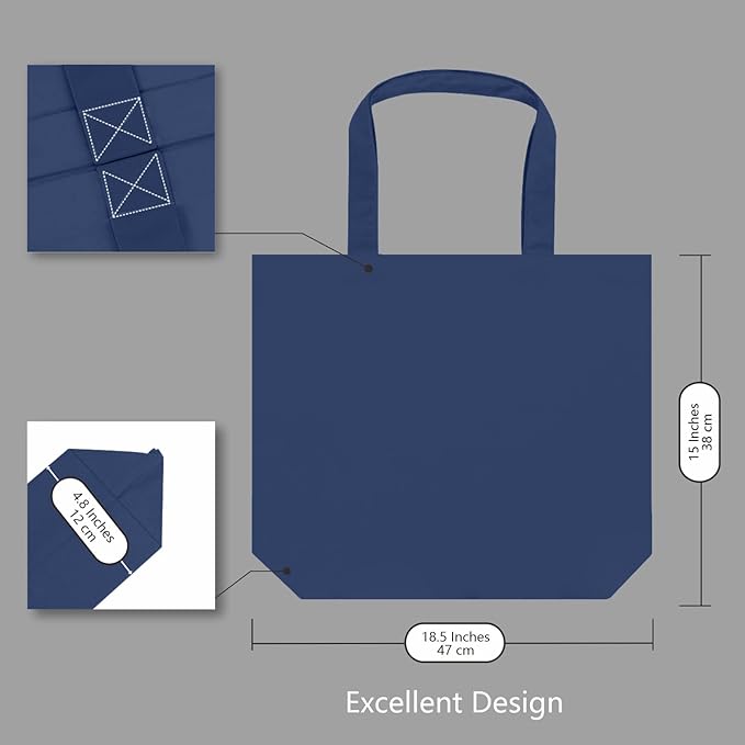 TOPDesign 1-Pack Super Strong Large 12oz Cotton Canvas Tote Bag, Reusable Grocery Shopping Cloth Bag, Fashionable Two-Tone Tote for Crafts, DIY Your Creative Designs