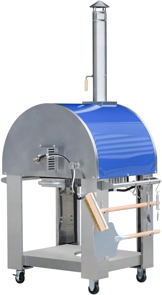 KOSTCH 32.5 inch Wood Fired and Propane Gas Pizza Oven for Outdoor Kitchen in Stainless Steel, Large Pizza Oven for Outside, Yard and Party (Blue with Cover)