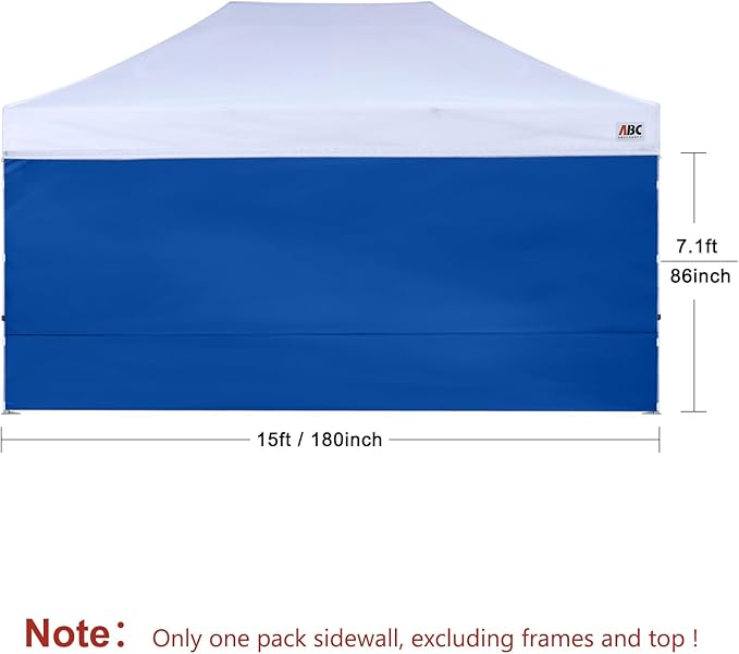ABCCANOPY Instant Canopy SunWall 10x15 FT, 1 Pack Sidewall Only, No Frame or Top, Blue