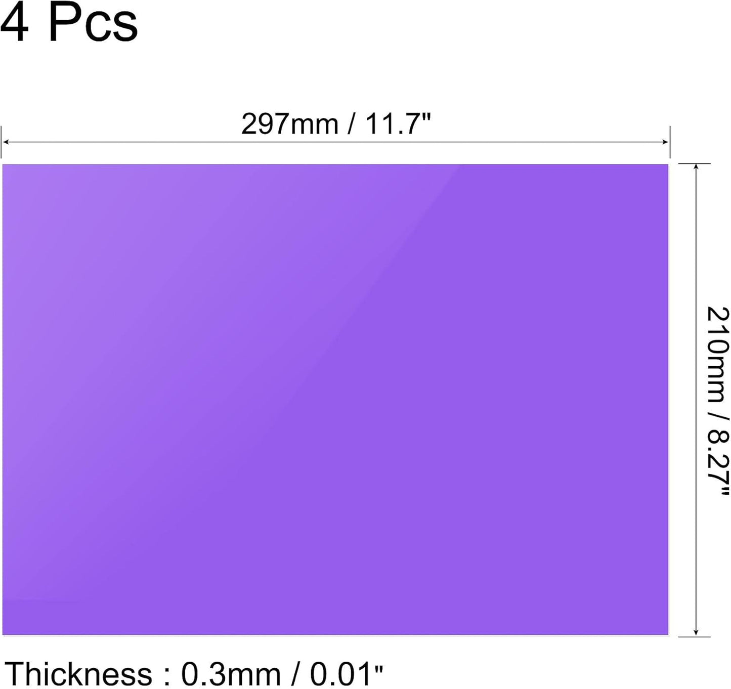 uxcell 4Pcs A4 Gel Light Lighting Filter Overlay Transparent Color Correction Plastic Vinyl PVC Sheets Photography Television Purple,0.3mm