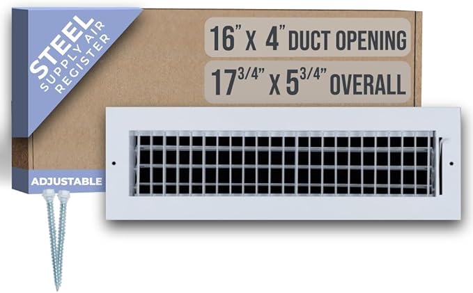 Fits 16x4 Duct Opening Steel Adjustable Air Supply Grille by Handua | Register Vent Cover Grill for Sidewall and Ceiling | White | Outer Dimensions: 17.75" X 5.75"