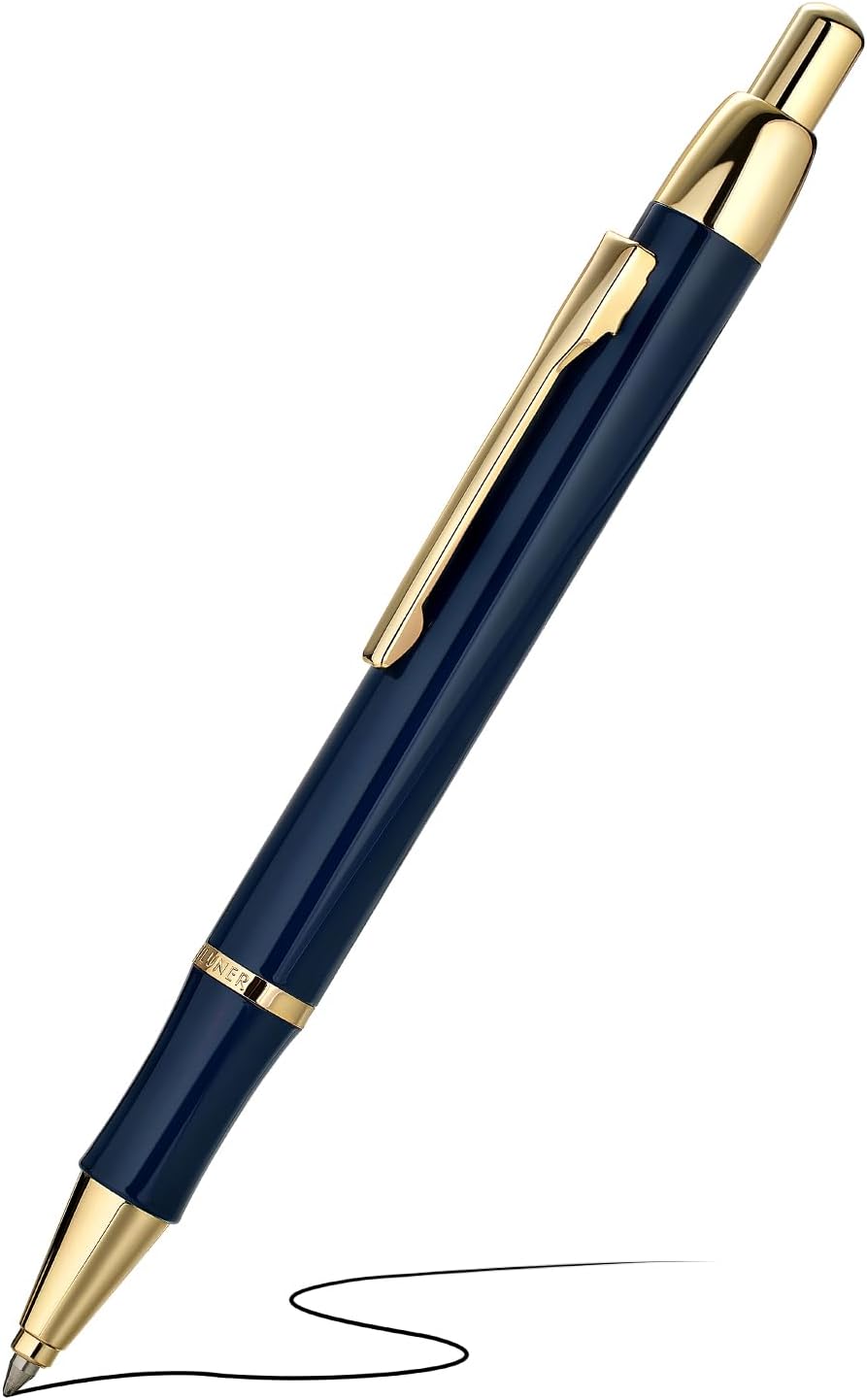 BEILUNER Luxury Gel Pen with 24K Gold Electroplating Finish, Blue Piano Lacquer, Luxury Grade Craftsmanship, Best Gel Pen Gift Set for Men and Women