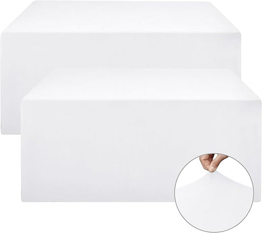 Nasitos Spandex Fitted Table Clothes, 2 Pack - 48 x 24 Inch - White Rectangle Tablecloths for 4 Foot Tables, Fabric Table Cover Protector for Folding Table, Parties, Craft Show, Trade Show