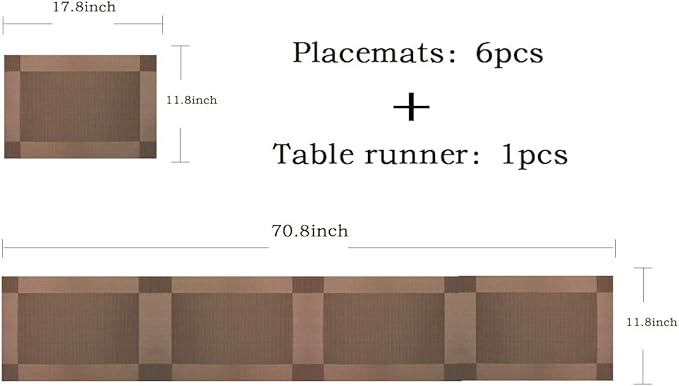 PIGCHCY Elegant Placemats with Matching Table Runner,Durable Cleaning Placemats for Dining Table Sets(6pcs Round Placemats+1pcs Table Runner, Chocolate Brown)