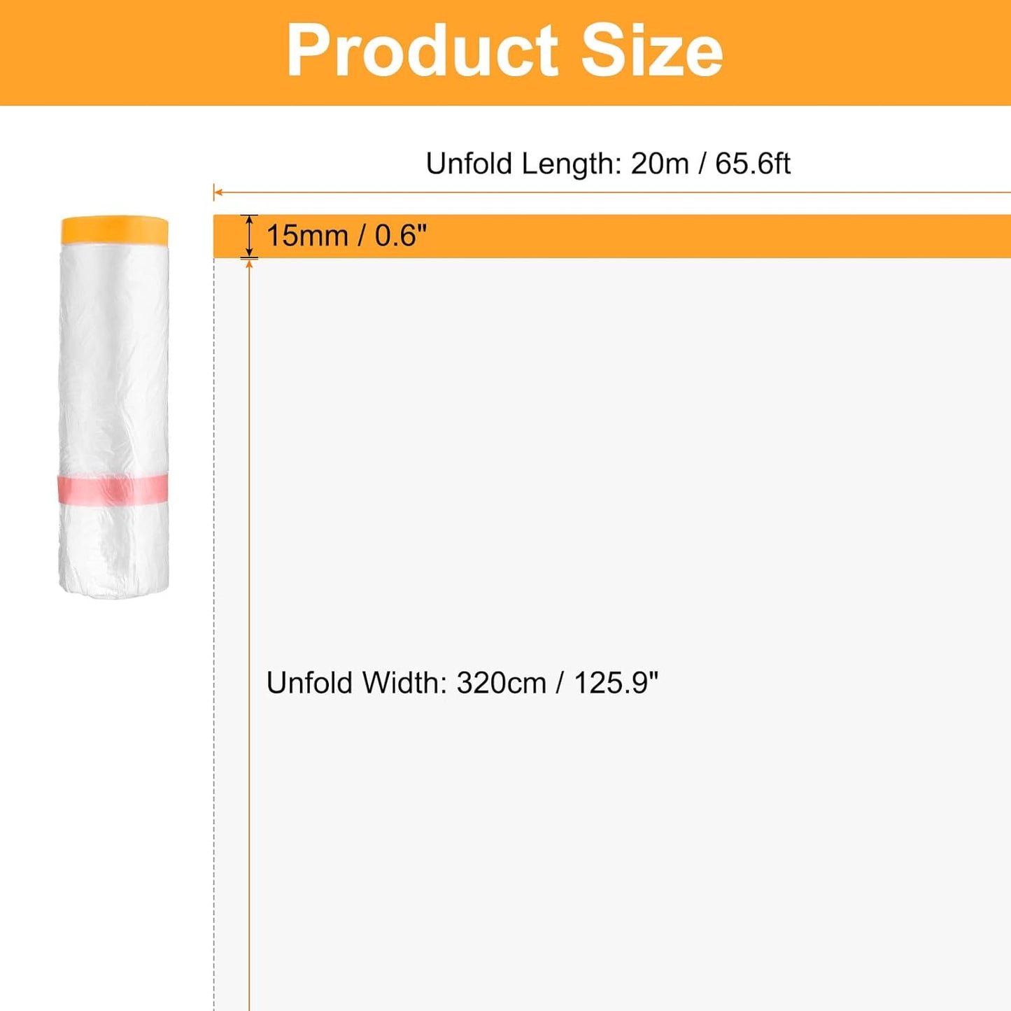 HARFINGTON Pre-Taped Masking Film 126" x65.6ft Double Adhesive Tape and Drape Painters Plastic Drop Cloth Film with Tape Plastic Sheeting for Automotive Painting Covering