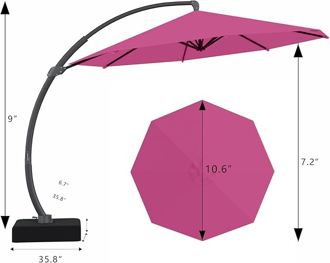 7 Piece Patio Dining Set with 11ft Patio Umbrella (Rose Pink), 7 Gray Outdoor HDPE Dining Set with 6 Chairs + 1 Large Table, for Market, Pool, Garden, Backyard, Deck