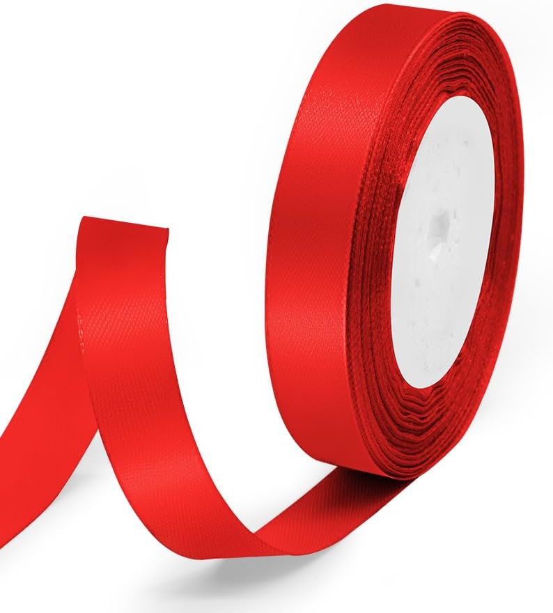 5/8" x 25 Yards Satin Ribbon, Red Silk Ribbon Ideal for Gift Wrapping, Floral Bouquets, Crafts, Wedding Party Decorations, Christmas and Sewing Projects