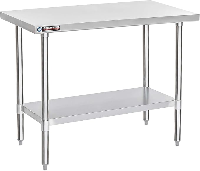 DuraSteel 24x48 Stainless Steel Work Table - NSF Commercial Prep Metal Table - Outdoor Pizza Oven Stand w/Under Shelf - Kitchen Island Laundry Utility Garage Microwave Stand Large Rolling Storage Cart