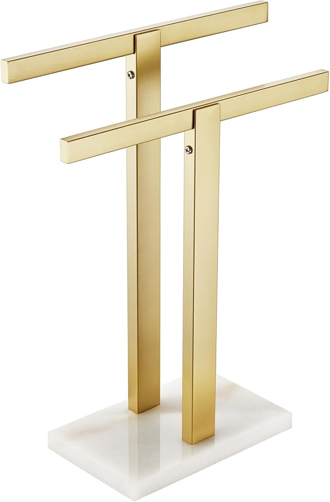 KOKOSIRI Hand Towel Bars Standing Towel Rack with Marble Base for Bathroom Kitchen Vanity Countertop, Gold Stainless Steel 15.7'' Height THS0001-SM-BG