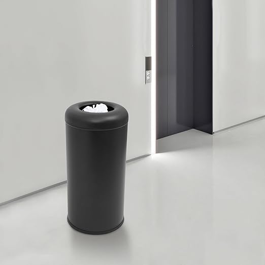 15.5 Gallon Commercial Trash Can, Round Open Top Waste Bin for Indoor and Outdoor, Stainless Steel Trash Bin with Lid, Durable Metal Garbage Can for Restaurant, Kitchen, Office, Black