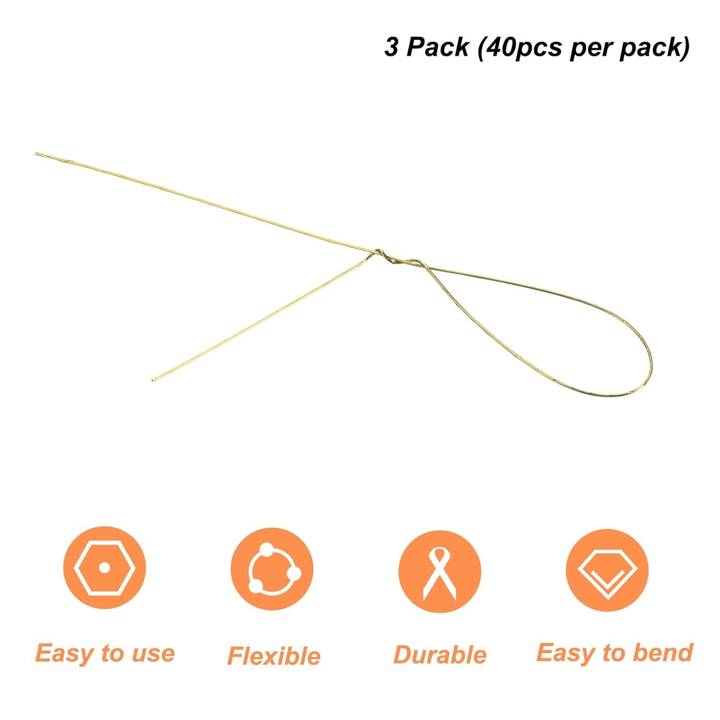 PATIKIL 32 Inch 22 Gauge Floral Stem Wire, 3 Pack/120 Pieces Bouquet Stem Paper Wrapped for DIY Crafts Flower Arrangements, Gold Tone