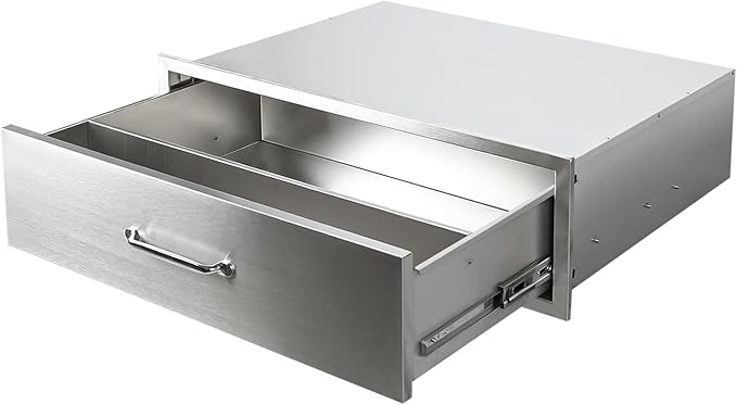 Outdoor Kitchen Drawers 30"Wx10"Hx23"D Flush Mount Access Single Drawer BBQ Stainless Steel Drawers with Handle for Outdoor Kitchen Island or Grill Station
