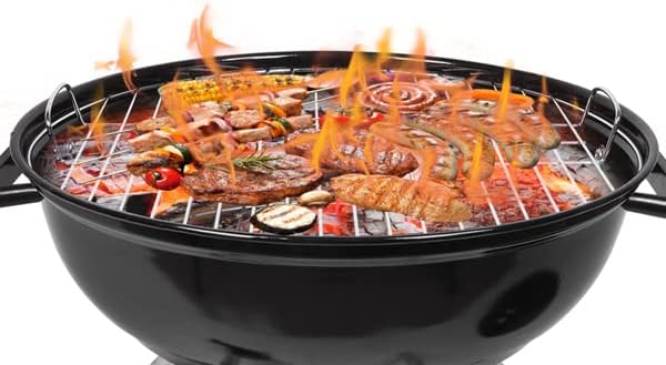 18 Inch Portable Charcoal Grill with Wheels and Lid, Outdoor BBQ Kettle Grill for Camping, Backyard, Tailgating and Picnic, Enamel Coated Charcoal Smoker with One-Touch Cleaning System and Air Vents