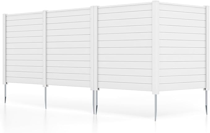 Giantex Air Conditioner Fence 4 Panels - 48''W x 48''H Outdoor Privacy Screen with Upgraded Metal Stakes, PVC Trash Can Enclosure, Decorative Garden Fences for Patio Lawn AC Unit Pool Pump, White