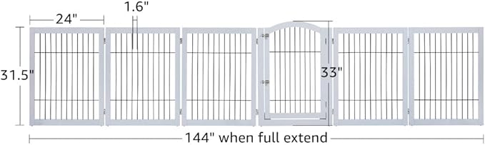 unipaws 144" Extra Wide Dog Gate and Pet Playpen, Free Standing Tall Dog Fence with Walk Through Door, Barriers for Home, Use as Indoor Dogs Cats Pen, Rabbit Pen, White
