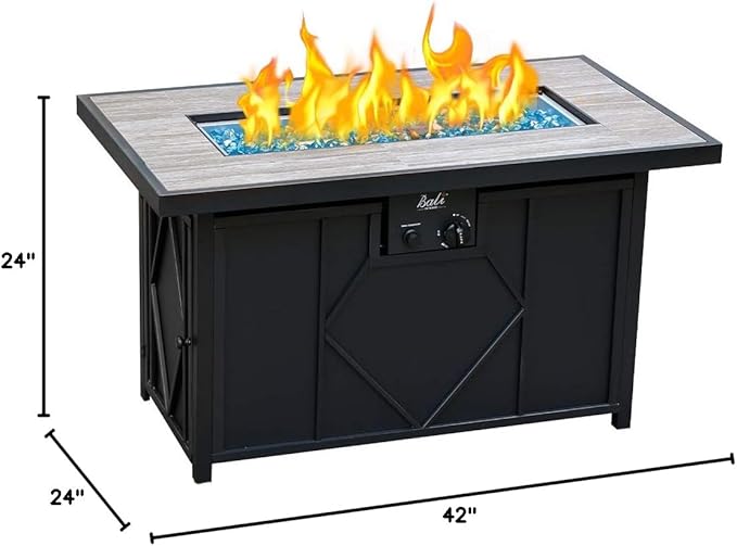 BALI OUTDOORS 42 inch Propane Fire Pit Patio Outdoor Fire Pit Table Large Black Firepits for Outside Rectangular