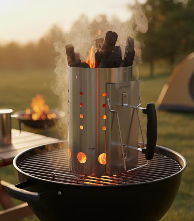 The Bincho Grill Stainless Steel Charcoal Chimney Starter – Perfect for Binchotan Charcoal & All Lump Charcoals, Built for Extreme Heat, Rust Resistant, Heat Shield Handle
