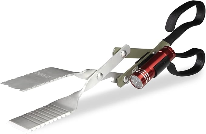 BBQ Croc 3-in-1 Barbecue Tool Pack - 15-inch & 18-inch with Light - Extra Light Tongs, Spatula and Grill Scraper (18 inch + 15 inch with Flashlight)