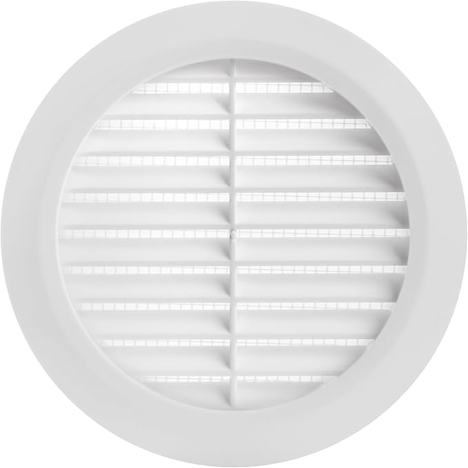 White 4" Inch Round Ventilation Grille with Insect mesh. (Duct 4Ø / Grille 5Ø) Ventilation Applications. Indoor and Outdoor Vent Cover. Available 3 Sizes / 4 Colors.