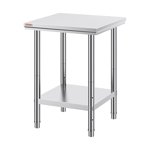 Vevor Stainless Steel 24 x 24 x 32 Inch Commercial Kitchen Prep & Work Table Heavy Duty Metal Work Table with Adjustable Feet for Restaurant, Home and Hotel : Industrial & Scientific