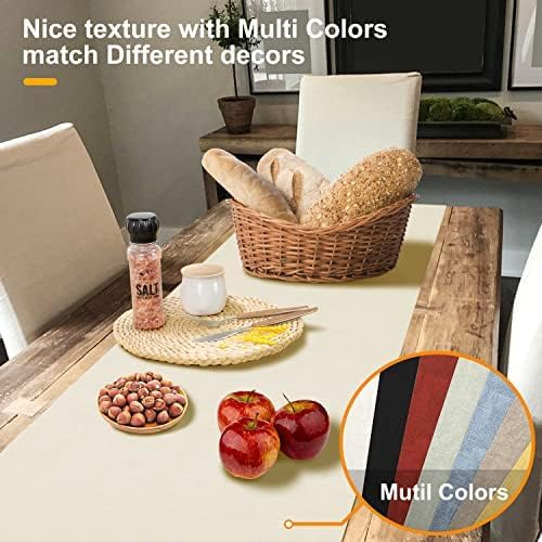 Waterproof Wipeable Table Runner, Thick Farmhouse Table Runner, Dresser Runner, Rustic Table Runner for Kitchen Dining Room, Bedroom, Living Room, Indoor and Outdoor (48'', White)