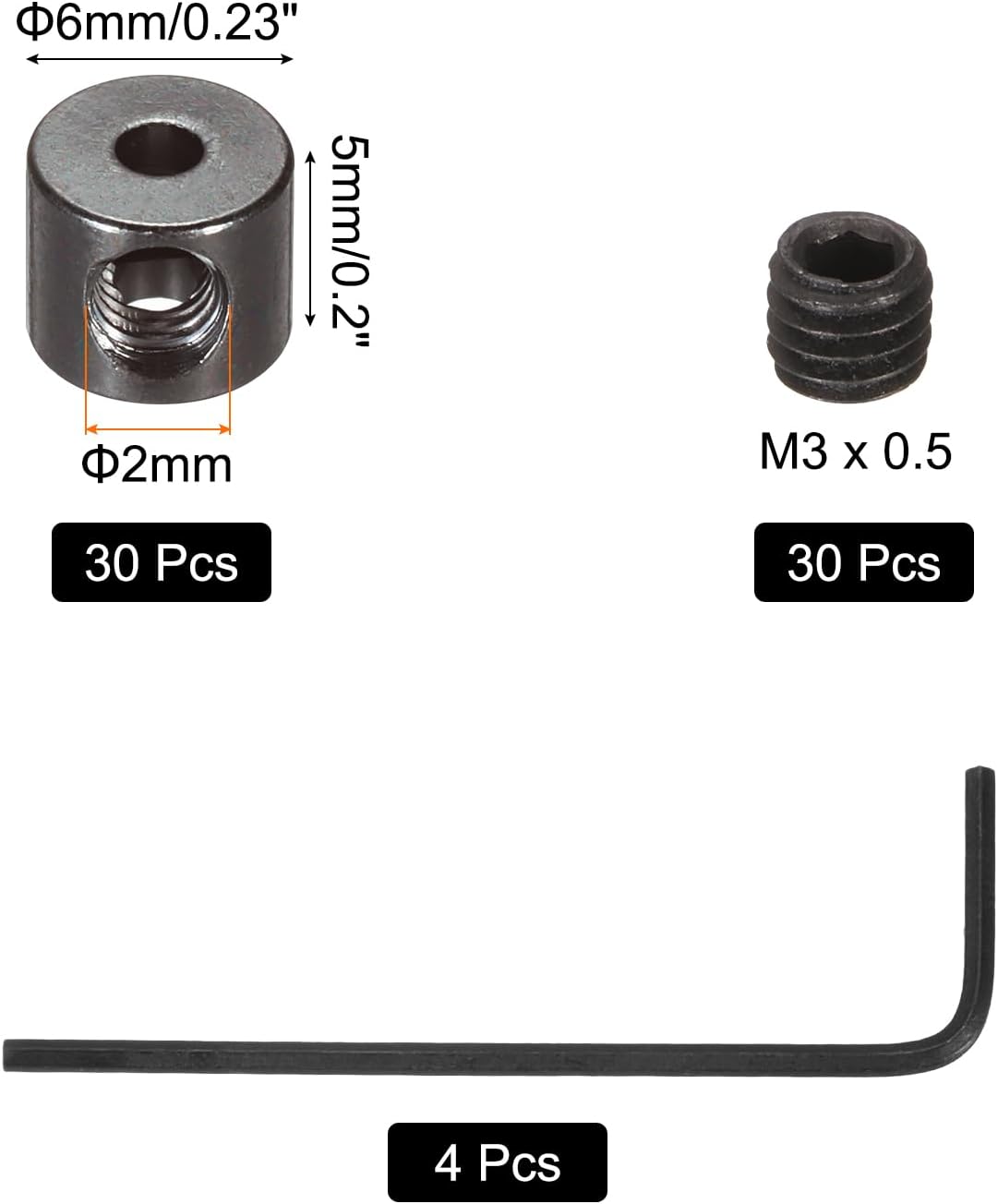 MECCANIXITY 30 Pcs Metal Locking Pin Backs, Locking Pin Keepers Locking Clasp 5mm(H) with 4 Wrench Replacement in Storage Case for Badge, Brooch, Black Tone