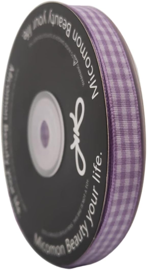 Purple Gingham Plaid Checked Ribbon 25 Yard Each Roll 100% Polyester (3/8", Purple)