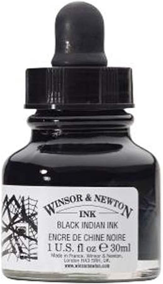 Winsor & Newton Drawing Ink, 30ml Bottle, Black Dropper Cap