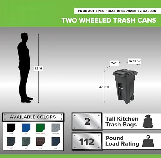 32 Gallon Blue Wheeled Recycling Trash Can with Hinged Lid – Municipal-Style Outdoor Recycling Container, Heavy Duty Rolling Bin Commonly Used by Cities, Homes, HOAs & Facilities