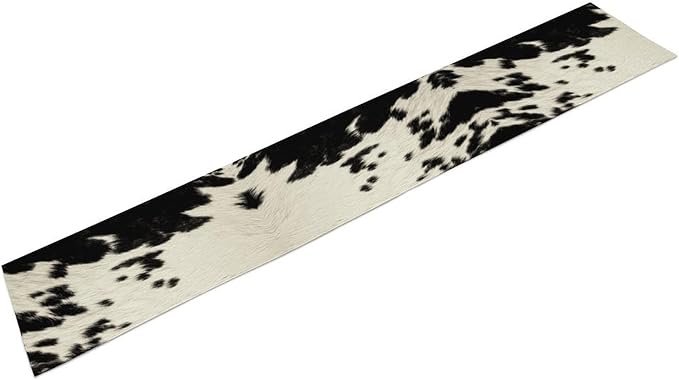 Cow Print Table Runner, Black Cowhide Print Western Style Table Runner Country Farmhouse Cottage Cow Pattern Linen Table Decoration for Home Kitchen Dining 13x36
