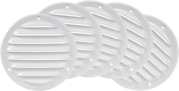 Repa Market 5-Pack 4 Inch (Opening Dimensions) Round Air Vent Cover/White Galvanized Steel Louvered Grill Cover with Mesh Screen/Wall or Ceiling Vent/HVAC Register for DIY Home Improvement
