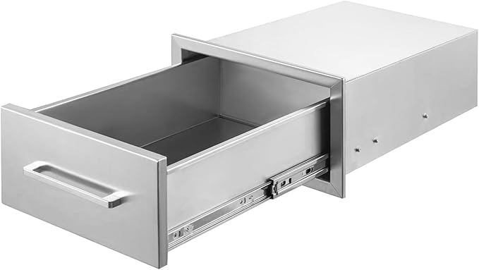 Outdoor Kitchen Drawers,Stainless Steel BBQ Drawer, 14" W x 8.5" H x 23" D Flush Mount Single Access Drawer for Outdoor Kitchen,BBQ Island