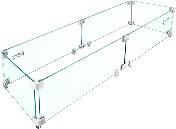 Fire Pit Wind Guard - 41.5" x 11.5" x 6" Rectangular for Outdoor Fire Pit Table, Thick & Durable Tempered Glass w/Hard Aluminum Corner Brackets, Quick Assembly