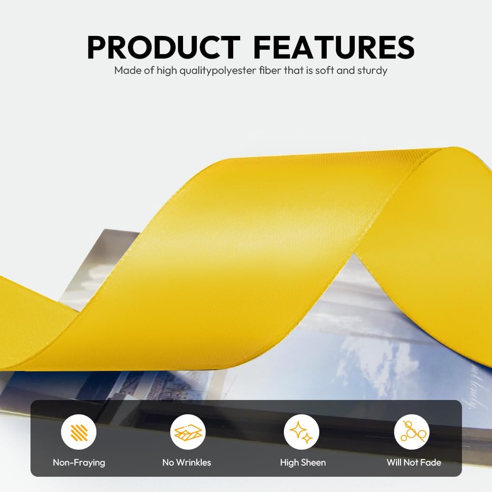 1-1/2 Inch 100 Yards Satin Ribbon Yellow, Solid Color Fabric Ribbon for Gift Wrapping, Wedding, Polyester Gift Ribbon for Birthday Party Decoration, Craft, Hair, Floral, Sewing