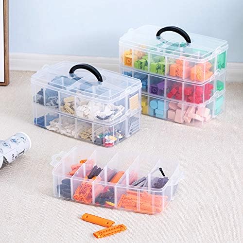 Sooyee 3-Tier Stackable Craft Organizers and Storage Box Plastic with 30 Compartments for Bead, Toys,Dolls, Arts and Craft, Washi Tape, Rock Collection, Ribbons,Clear