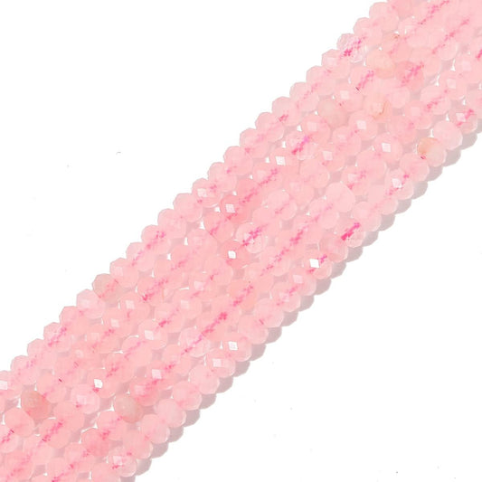 Natural Rose Quartz Crystal Beads 4x2mm 120pcs Faceted Rondelle Loose Semi Gemstone Beads for Jewelry Making Design