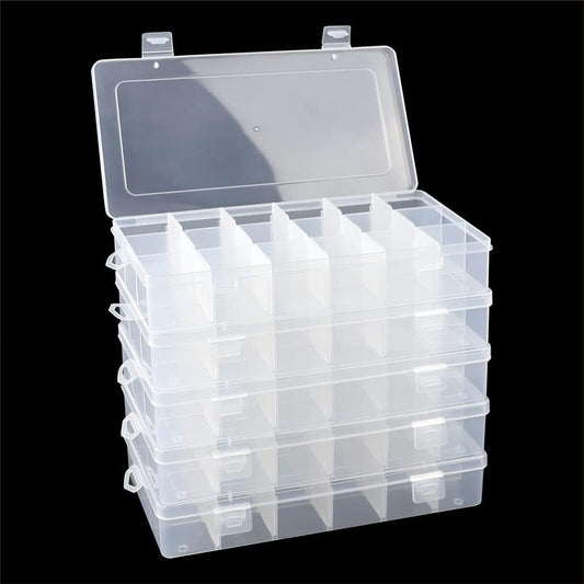 5 Pack 18 Compartment Organizer Box with Parkical Adjustable Dividers, 18 Grids Plastic Storage Container for Jewelry, Craft DIY, Bead Organizer, Sewing, Dip Powder, Hair Accessories
