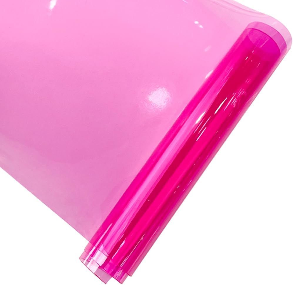 HYANG DeepPink Transparent PVC Super Clear Holographic Vinyl Faux Leather Sheets 1 Roll 12" x 47" (30cm x 120cm) for DIY Bows Earrings Bags DIY Crafts Making