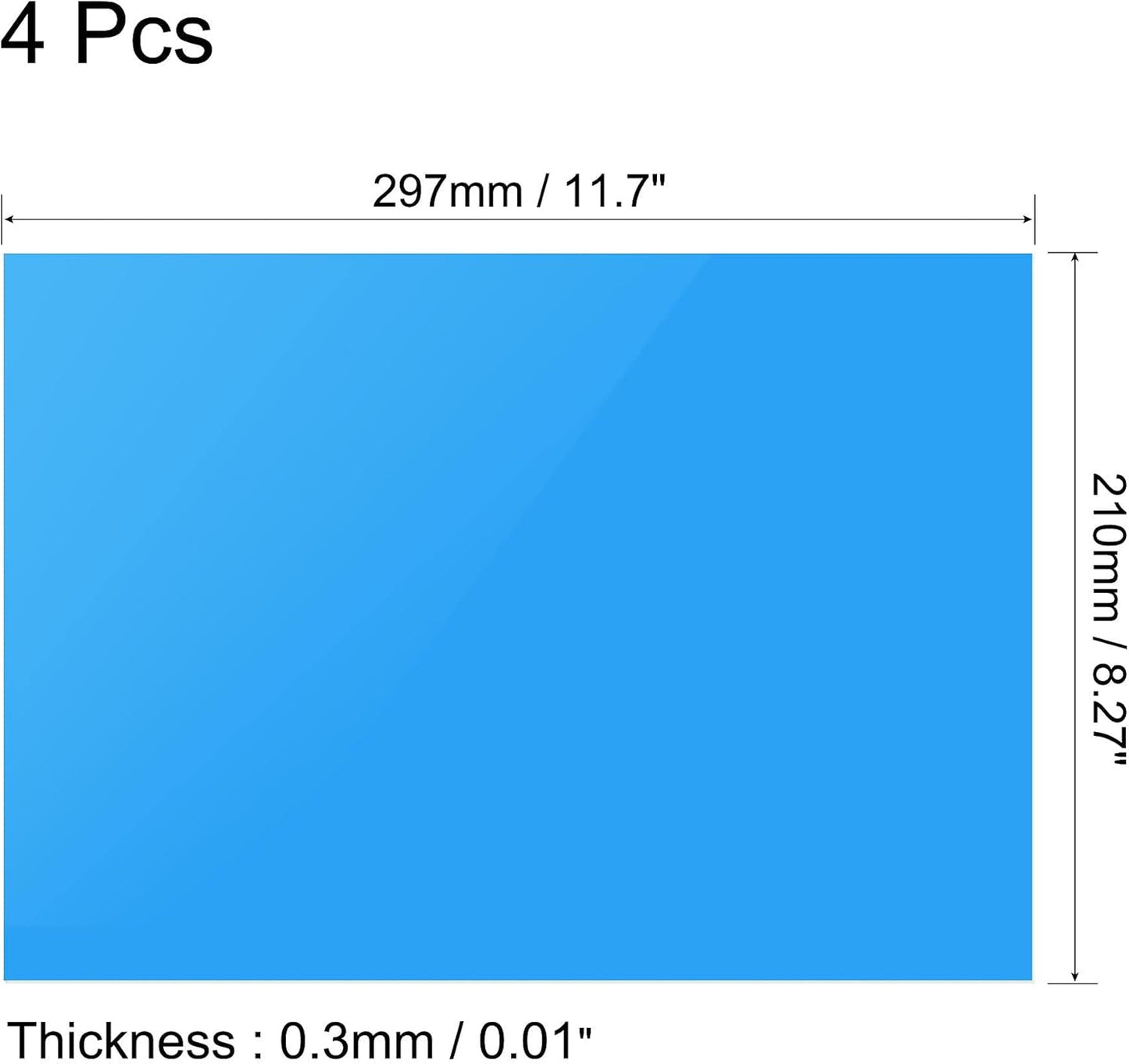 uxcell 4Pcs A4 Gel Light Lighting Filter Overlay Transparent Color Correction Plastic Vinyl PVC Sheets Photography Television Blue,0.3mm