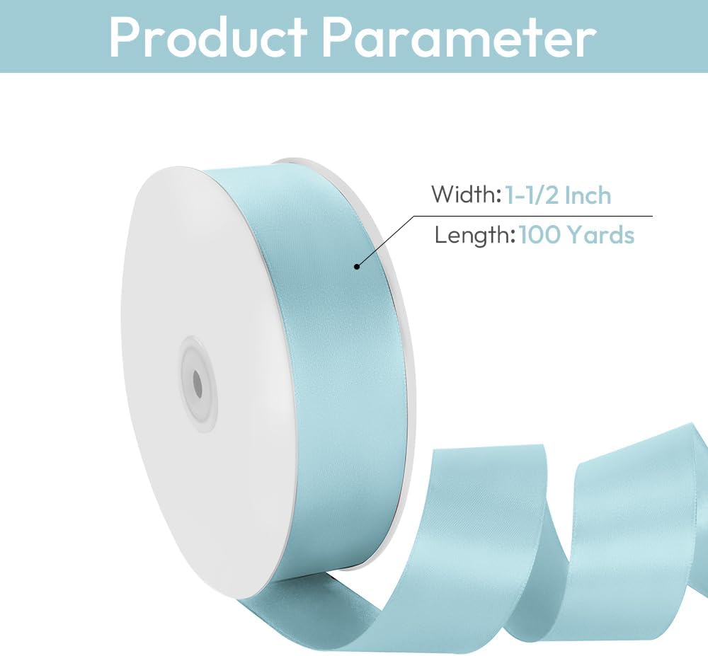 1-1/2" Width x 100 Yards Satin Ribbon, Light Blue Ribbon Perfect for DIY Craft, Bows, Gift Wrapping, Flower Bouquet, Valentine's Day, Christmas and Party Decoration