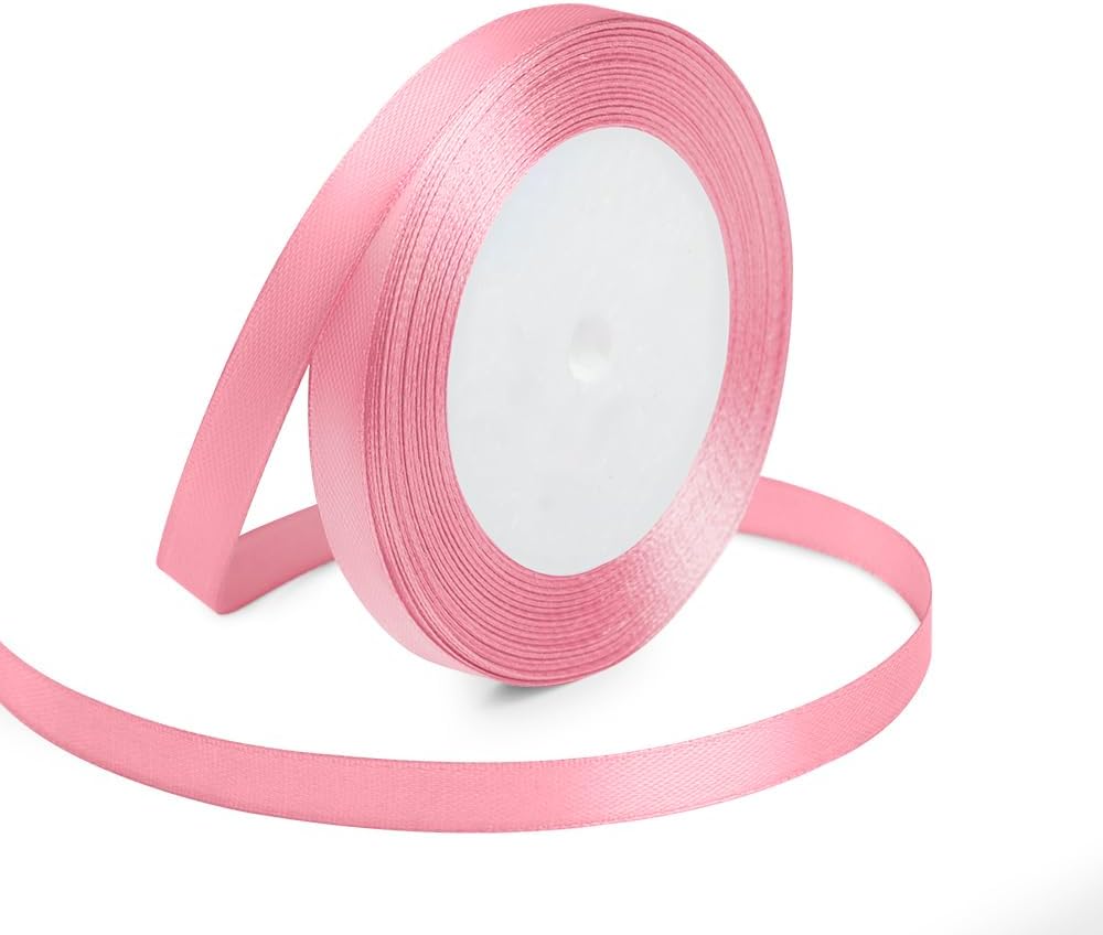 KMER LIFE Solid Color Light Pink Satin Ribbon, 3/8 Inches x 25 Yards Fabric Satin Ribbon for Gift Wrapping, Crafts, Hair Bows Making, Wreath, Wedding Party Decoration and Other Sewing Projects