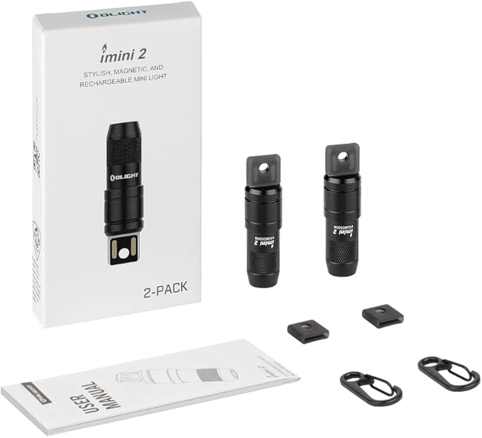 OLIGHT 2 Pack IMINI 2 EDC Rechargeable Keychain Flashlight, 50 Lumens Compact and Portable Mini LED Keyring Lights with Built-in Battery Ideal for Everyday Carry and Emergencies