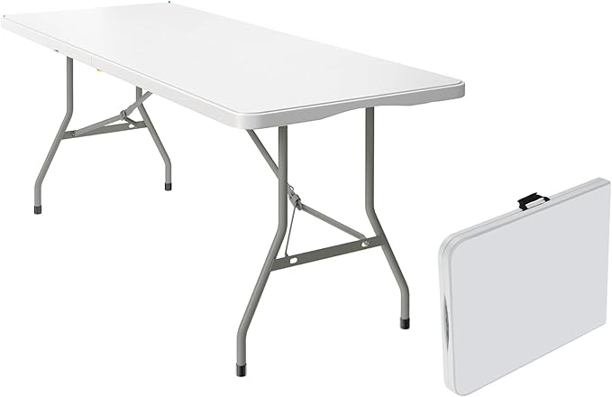 6 Foot Foldable Table with Built in Handle & Steel Legs,Heavy Duty Portable,Perfect for Party, Dining, Wedding, Events, Picnic Indoor, Outdoor, Camping, Utility, Folding(white-1pac)