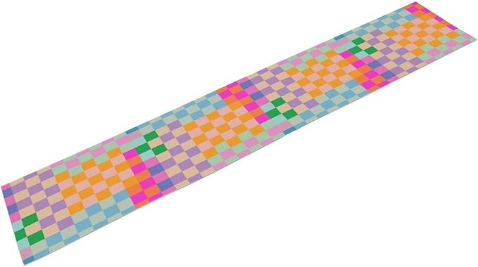 Retro Checkered Table Runner, Bright Rainbow Colorful Modern Groovy Aesthetic Table Runner for Dining Kitchen Party Home Wedding Banquet 13x120in