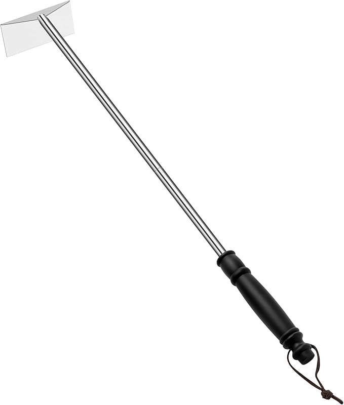Charcoal Grill Ash Rake Hoe for Fireplace Wood Stove Pizza Oven, Stainless Steel BBQ Cleaner Poker Scraper, Elongated Cleaning Tool Accessories for Smoker, Ceramic, Kamado, Vision Grills