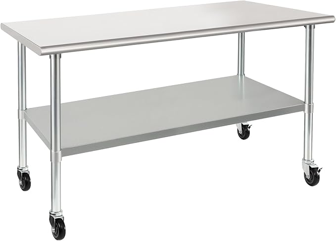 HARDURA Stainless Steel Table with Wheels 30 x 72 Inches Casters NSF Heavy Duty Commercial Prep Table with Undershelf and Galvanized Legs for Food Prep