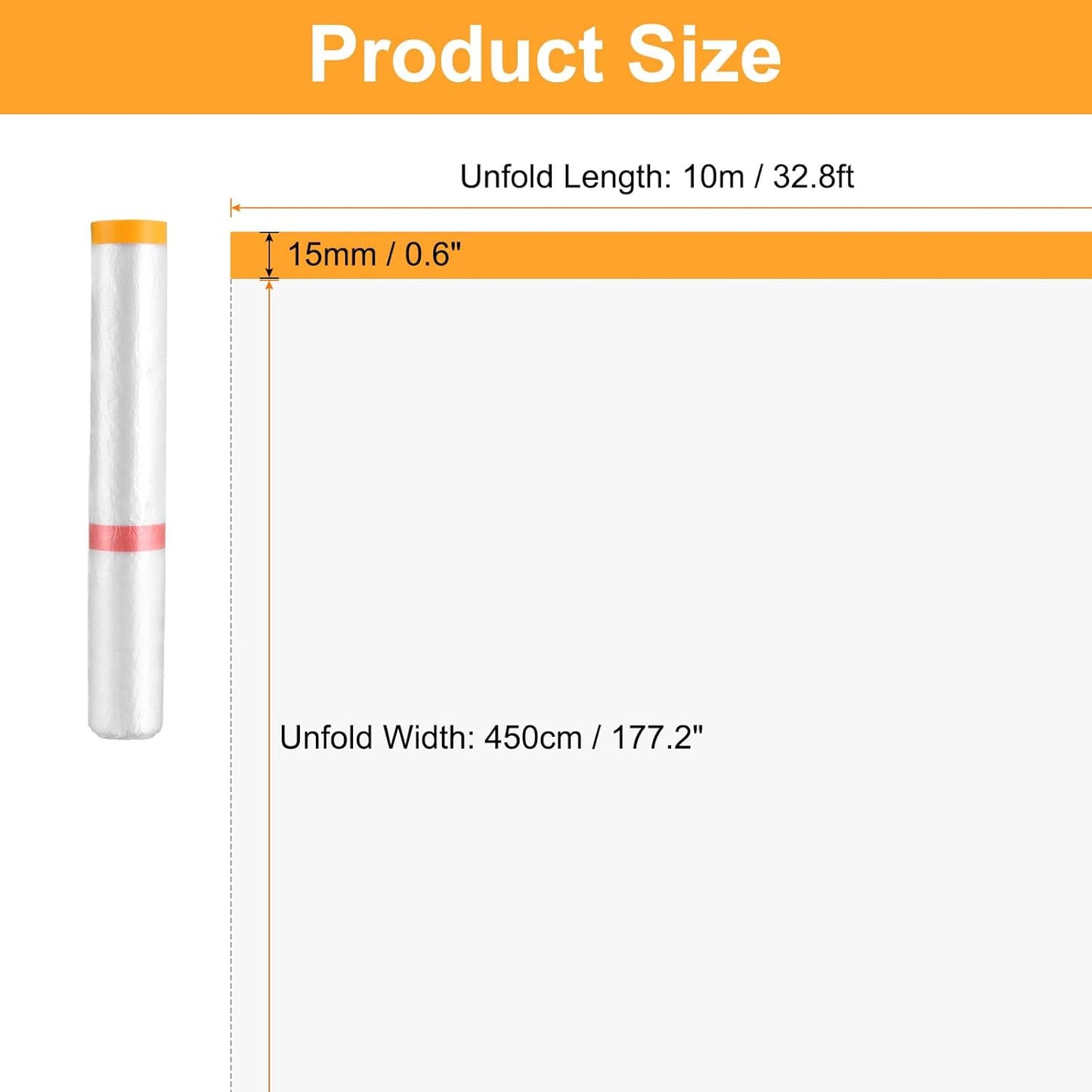 HARFINGTON 3 Rolls Pre-Taped Masking Film 177.2" x32.8ft Double Adhesive Tape and Drape Painters Plastic Drop Cloth Film with Tape Plastic Sheeting for Automotive Painting Covering