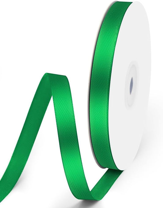 3/8" x 50 Yards Satin Ribbon - Green Silk Ribbon with Spool - Ideal for Gift Wrapping, Floral Bouquets, Crafts, Wedding Party Decorations, Christmas and Sewing Projects