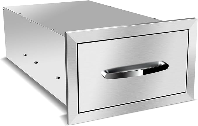 Outdoor Kitchen Stainless Steel Triple Access BBQ Drawers With Handle For BBQ Island Patio Grill Station,Single Drawer